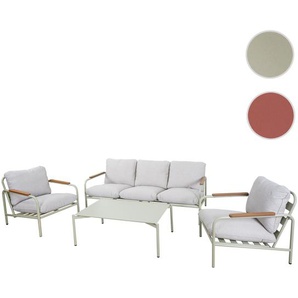 Mendler Aluminium-Gartengarnitur HWC-O11, Outdoor 3-Sitzer Sitzbank Sessel Sofa, Olefin (205 g/m˛) ~ Variant 110597+2x110595+110598