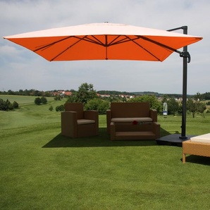 Mendler Ampelschirm HWC-A96, Gastronomie Sonnenschirm, 3x3m (Ø4,24m) Polyester/Alu 23kg terracotta mit Ständer, drehbar 130672e