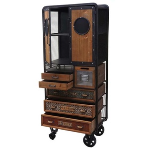 Mendler Apotheker-Schrank HWC-D78, Kommode Rollwagen Metallregal, Tanne Holz Vintage Shabby-Look 146x60x35cm 64317