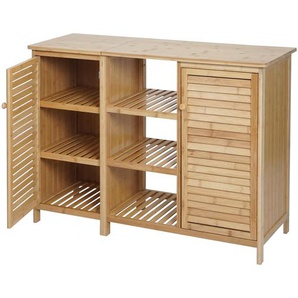 Mendler Badezimmerschrank HWC-B18, Regal Kommode Badschrank Badregal, 2 Türen Bambus 75x99x33cm ~ Variantena 84837