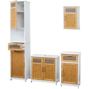 Mendler Badezimmerset HWC-A85, Badmöbel Hochschrank Waschbeckenunterschrank Hängeschrank Kommode Bambus, MVG 57142+57143+57145+57146