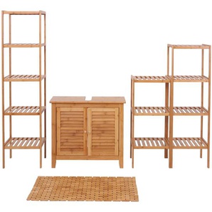 Mendler Badezimmerset HWC-B18, Komplett Badezimmer Badmöbel Badset Badschrank, Bambus ~ Variantenangebot 57560+57557+57552+57551+57550