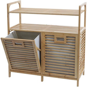 Mendler Bambus Badezimmerschrank HWC-N83, Wäschesammler Regal Badschrank, 2 Wäschekörbe 2 Regalböden MVG-zer 109591