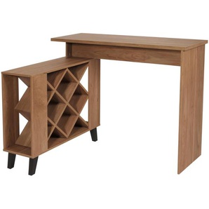 Mendler Bartisch HWC-M45, Stehtisch Thekentisch Weinregal Weinschrank, Staufächer 93x120x98cm, braun ~ Varia 104620+104621