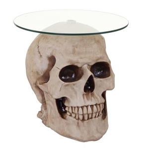 Mendler Beistelltisch Totenkopf HWC-A19, Glastisch Wohnzimmertisch Couchtisch Totenschädel, Polyresin rund Ř 62695