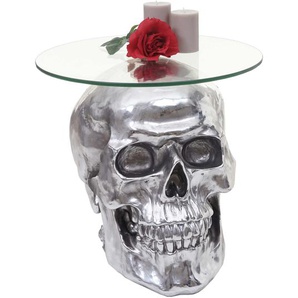 Mendler Beistelltisch Totenkopf HWC-A19, Polyresin Glastisch Wohnzimmertisch, silber 52x55x55cm ~ Variantena 57017