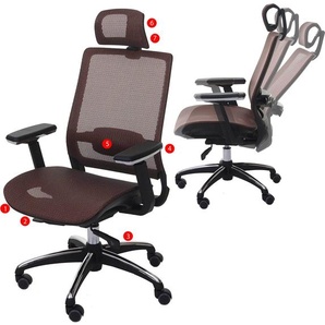 Mendler Bürostuhl HWC-A20, Schreibtischstuhl, ergonomisch Kopfstütze Stoff/Textil ISO9001 mandarin 56797