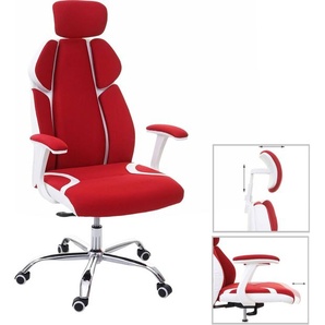 Mendler Bürostuhl HWC-F12, Schreibtischstuhl Drehstuhl Chefsessel, Sliding-Funktion Stoff/Textil + Kunstleder rot/weiß 69183