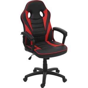 Mendler Bürostuhl HWC-F59, Schreibtischstuhl Drehstuhl Racing-Chair Gaming-Chair, Kunstleder schwarz/rot 70064