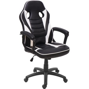 Mendler Bürostuhl HWC-F59, Schreibtischstuhl Drehstuhl Racing-Chair Gaming-Chair, Kunstleder schwarz/weiß 73698