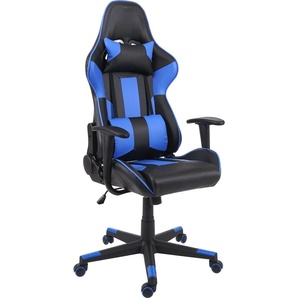 Mendler Bürostuhl HWC-F84, Schreibtischstuhl Gamingstuhl Chefsessel Drehstuhl, Kunstleder schwarz/blau 70542