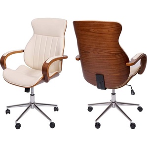 Mendler Bürostuhl HWC-H39, Schreibtischstuhl Drehstuhl Chefsessel, Bugholz Walnuss-Optik Kunstleder - creme 73334