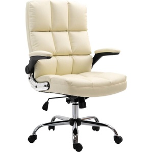Mendler Bürostuhl HWC-J21, Chefsessel Drehstuhl Schreibtischstuhl, höhenverstellbar Kunstleder creme 75491