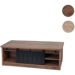Mendler Couchtisch HWC-K75, Beistelltisch, Schiebetüre 6 Staufächer, Holz-Optik Industrial Metall 44x120x60c 97162+97633