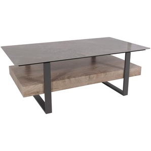 Mendler Couchtisch HWC-L88, Wohnzimmertisch Tisch, Ablage Eisen 43x120x60cm Sinterstein Marmor-Optik grau Ho 102699