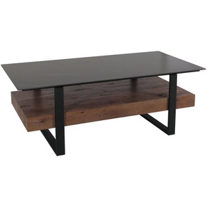 Mendler Couchtisch HWC-L88, Wohnzimmertisch Tisch, Ablage Eisen 43x120x60cm Sinterstein Marmor-Optik schwarz 102698