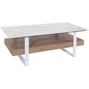 Mendler Couchtisch HWC-L88, Wohnzimmertisch Tisch, Ablage Eisen 43x120x60cm Sinterstein Marmor-Optik weiß Ho 102700