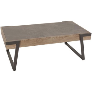 Mendler Couchtisch HWC-L89, Sofatisch Wohnzimmertisch, Sinterstein Eisen MDF 43x120x64cm grau Marmor Holz gr 102702