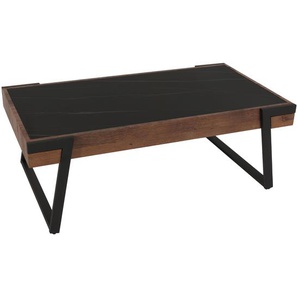 Mendler Couchtisch HWC-L89, Sofatisch Wohnzimmertisch, Sinterstein Eisen MDF 43x120x64cm schwarz Marmor Holz 102701