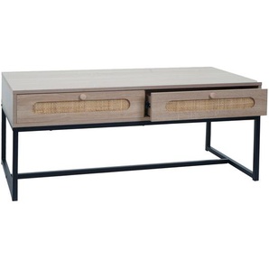 Mendler Couchtisch HWC-M41, Wohnzimmertisch Tisch Beistelltisch Sofatisch, Schublade, Kubu Rattan Holz Melam 104217