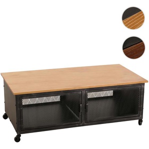 Mendler Couchtisch HWC-N28, Sofatisch, Rollen 2 Fächer, 3D-Struktur Industrial Retro Metall Holz 45x120x60cm 106031