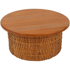 Mendler Couchtisch HWC-P15, Beistelltisch Sofatisch Wohnzimmertisch Mahagoniholz Rattan rund Ř75cm ~ Variant 134335