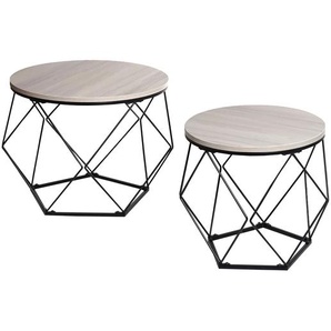 Mendler Couchtisch-Set HWC-L37, Kaffeetisch Beistelltisch Loungetisch, Metall Holz ~ Variantenangebot 98466