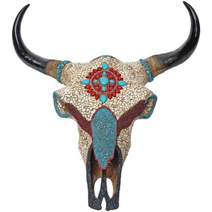 Mendler Deko Kuhschädel HWC-D31, Stierkopf Bulle Tierkopf Kuhkopf Trophäe mit Mosaik, Polyresin 51x50x25cm ~ 62700