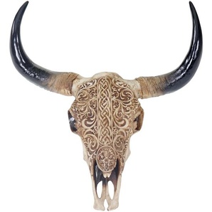 Mendler Deko Schädel 65cm HWC-T454, Polyresin Stier Bulle Longhorn Kopf Trophäe mit Tribal, In-/Outdoor ~ Va 57014