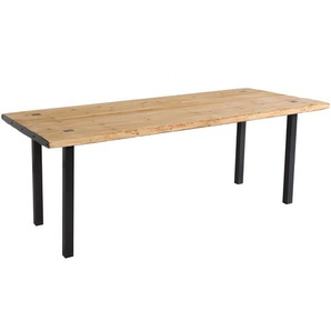 Mendler Esstisch HWC-L75, Tisch Esszimmertisch, Industrial Massiv-Holz MVG-zertifiziert 200x90cm, natur ~ Va 117572+117573