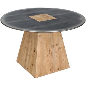Mendler Esstisch HWC-L76, Tisch Esszimmertisch, rund Industrial Massiv-Holz MVG-zertifiziert 74x120cm, natur 117606+117607