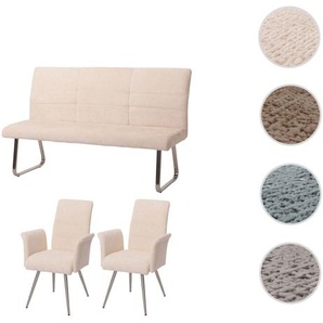 Mendler Esszimmer-Set HWC-G55, 2er-Set Stuhl mit Armlehne+Sitzbank 160cm, Edelstahl gebürstet Stoff/Textil C 108101+108219