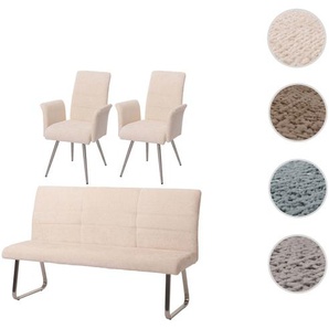 Mendler Esszimmer-Set HWC-G55, 2er-Set Stuhl mit Armlehne+Sitzbank 180cm, Edelstahl gebürstet Stoff/Textil C 108219+108220+108221