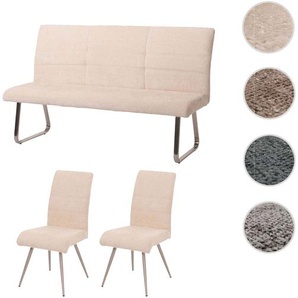 Mendler Esszimmer-Set HWC-G55, 2er-Set Stuhl + Sitzbank 160cm, Edelstahl gebürstet Stoff/Textil Chenille ~ V 108101+108102