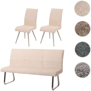 Mendler Esszimmer-Set HWC-G55, 2er-Set Stuhl + Sitzbank 180cm, Edelstahl gebürstet Stoff/Textil Chenille ~ V 108102+108220+108221