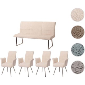 Mendler Esszimmer-Set HWC-G55, 4er-Set Stuhl mit Armlehne+Sitzbank 160cm, Edelstahl gebürstet Stoff/Textil C 108101+2x108219