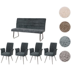Mendler Esszimmer-Set HWC-G55, 4er-Set Stuhl mit Armlehne+Sitzbank 160cm, Edelstahl gebürstet Stoff/Textil C 108105+2x108225