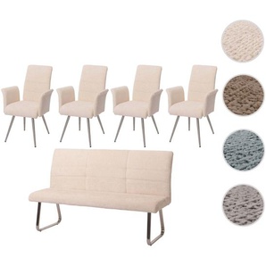 Mendler Esszimmer-Set HWC-G55, 4er-Set Stuhl mit Armlehne+Sitzbank 180cm, Edelstahl gebürstet Stoff/Textil C 2x108219+108220+108221