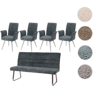 Mendler Esszimmer-Set HWC-G55, 4er-Set Stuhl mit Armlehne+Sitzbank 180cm, Edelstahl gebürstet Stoff/Textil C 2x108225+108226+108227