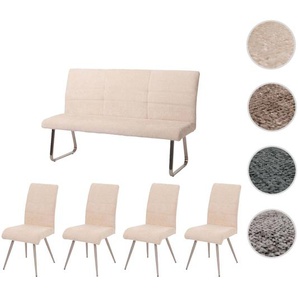 Mendler Esszimmer-Set HWC-G55, 4er-Set Stuhl + Sitzbank 160cm, Edelstahl gebürstet Stoff/Textil Chenille ~ V 108101+2x108102