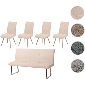 Mendler Esszimmer-Set HWC-G55, 4er-Set Stuhl + Sitzbank 180cm, Edelstahl gebürstet Stoff/Textil Chenille ~ V 2x108102+108220+108221