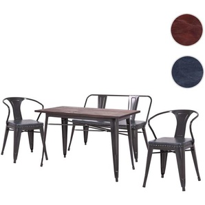 Mendler Esszimmer-Set HWC-H10, 2xEsszimmerstuhl Sitzbank Esszimmertisch, Kunstleder Ulme Holz MVG Industrial 72439+72470+72484