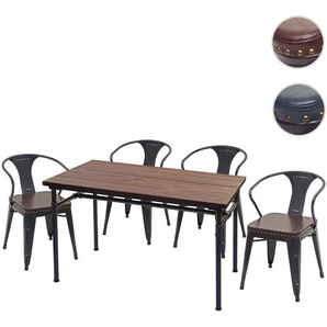 Mendler Esszimmer-Set HWC-H10, 4x Esszimmerstuhl Esszimmertisch, Ulme Holz MVG Industrial Gastronomie ~ Vari 72467+72486