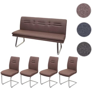 Mendler Esszimmer-Set HWC-H70, Esszimmergruppe Sitzgruppe Esszimmergarnitur, Stoff/Textil Edelstahl gebürste 73911+2x73930