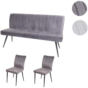 Mendler Esszimmer-Set HWC-K16, 2er-Set Stuhl+Sitzbank Esszimmergruppe Sitzgruppe Esszimmergarnitur, Samt Met 89319+89321+89480