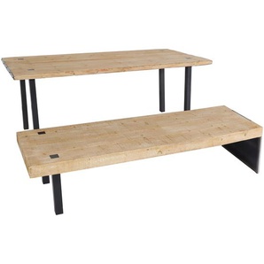 Mendler Esszimmer-Set HWC-L75, Esstisch Sitzbank Esszimmergarnitur, Massiv-Holz MVG-zertifiziert 200cm, natu 117572+117573+117577