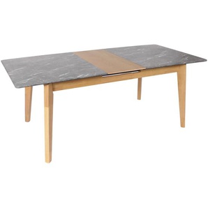 Mendler Esszimmertisch HWC-M57, Esstisch, Massiv-Holz Laminat Melamin 160-200x90cm, ausziehbar Marmor/Stein- 104669