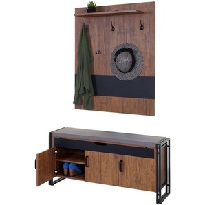 Mendler Garderobe mit Sitzbank HWC-A27, Garderobenpaneel Kommode, 53x110x30cm 3D-Struktur, MVG Wildeiche-Opt 60158+60159