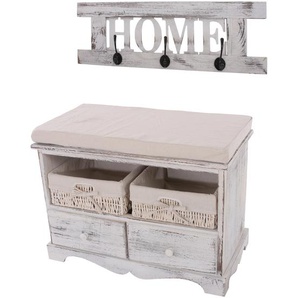 Mendler Garderobe mit Sitzbank Kommode mit 2 Körben 42x62x33cm, Shabby-Look, Vintage ~ Variantenangebot 30441