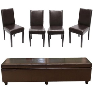 Mendler Garnitur Sitzgruppe Bank mit Aufbewahrung Kriens XXL+4 Stühle Littau, Leder ~ Variantenangebot 12872+7974+7974